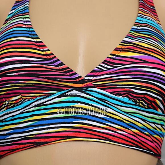 Anne Cole Halter Bikini Top Pick Up Stix Multicolor Swimwear Adjustable Size XS - Picture 3 of 11